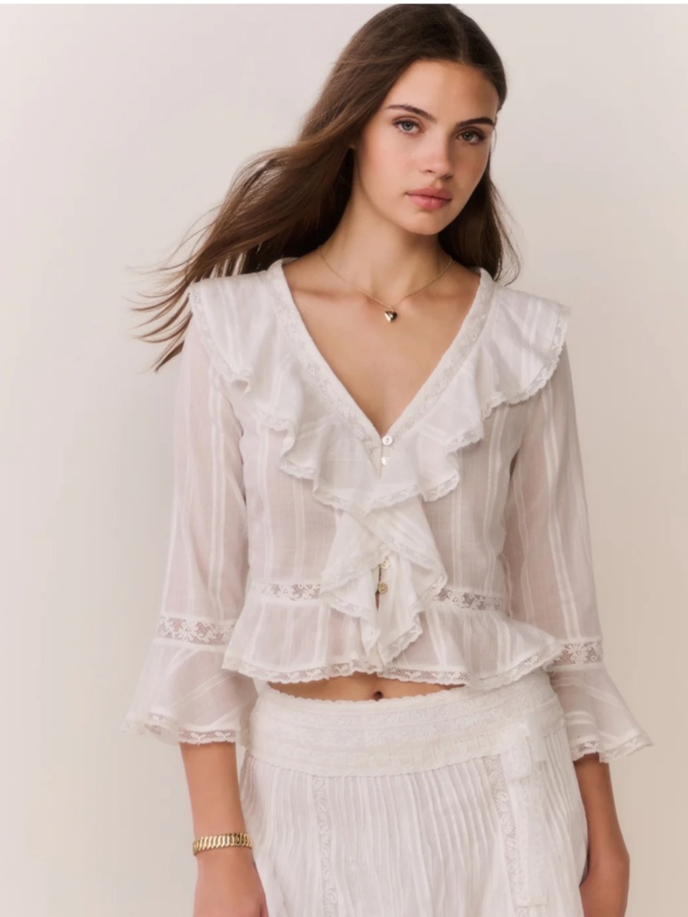LoveShackFancy Olenna Cotton Victorian Ruffle Top